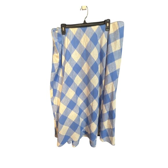 Lane Bryant A-Line Blue & White Checkered Midi Skirt Size 22/24 Linen & Viscose - Picture 2 of 6